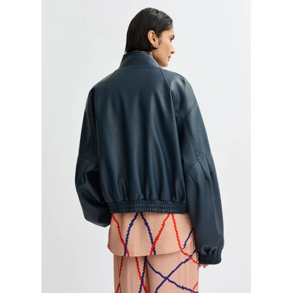 Essentiel Antwerp Navy oversized faux-leather bomber jacket, view 5