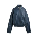 Essentiel Antwerp Navy oversized faux-leather bomber jacket