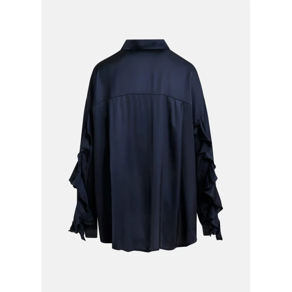 Essentiel Antwerp Navy ruffle-trimmed oversized shirt, view 2