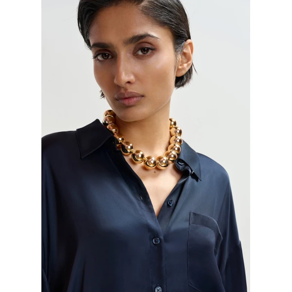 Essentiel Antwerp Navy ruffle-trimmed oversized shirt, view 6