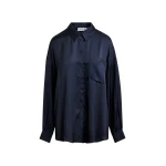 Essentiel Antwerp Navy ruffle-trimmed oversized shirt
