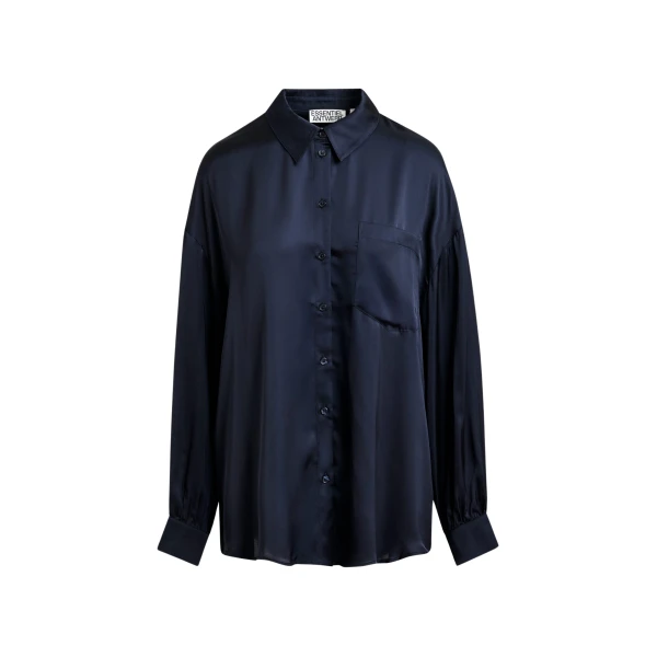 Essentiel Antwerp Navy ruffle-trimmed oversized shirt