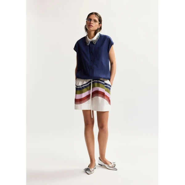 Essentiel Antwerp Navy sleeveless cotton shirt with embellished collar, view 6
