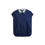 Essentiel Antwerp Navy sleeveless cotton shirt with embellished collar