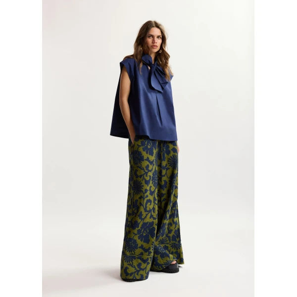 Essentiel Antwerp Navy sleeveless top with tie neckline, view 5