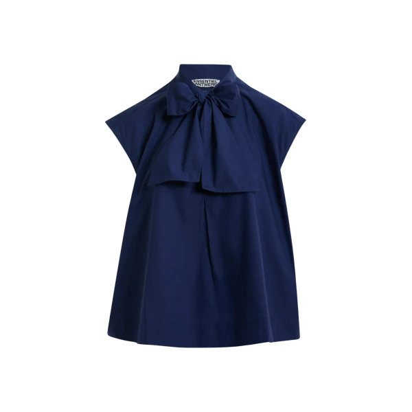 Essentiel Antwerp Navy sleeveless top with tie neckline