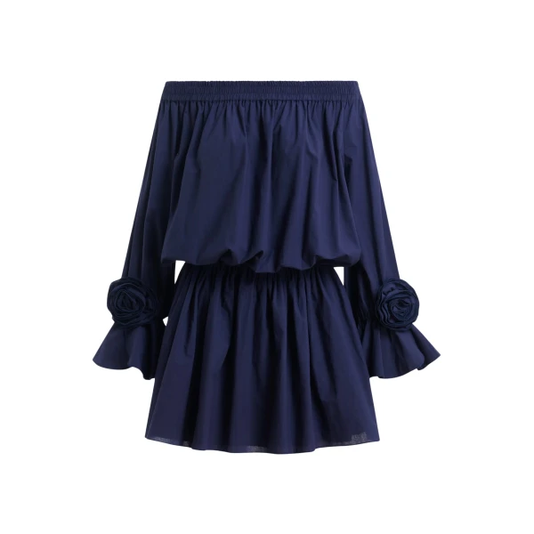 Essentiel Antwerp Navy strapless cotton mini dress with rosette details
