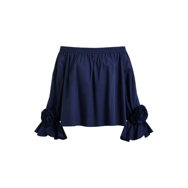 Essentiel Antwerp Navy strapless cotton top with rosette details