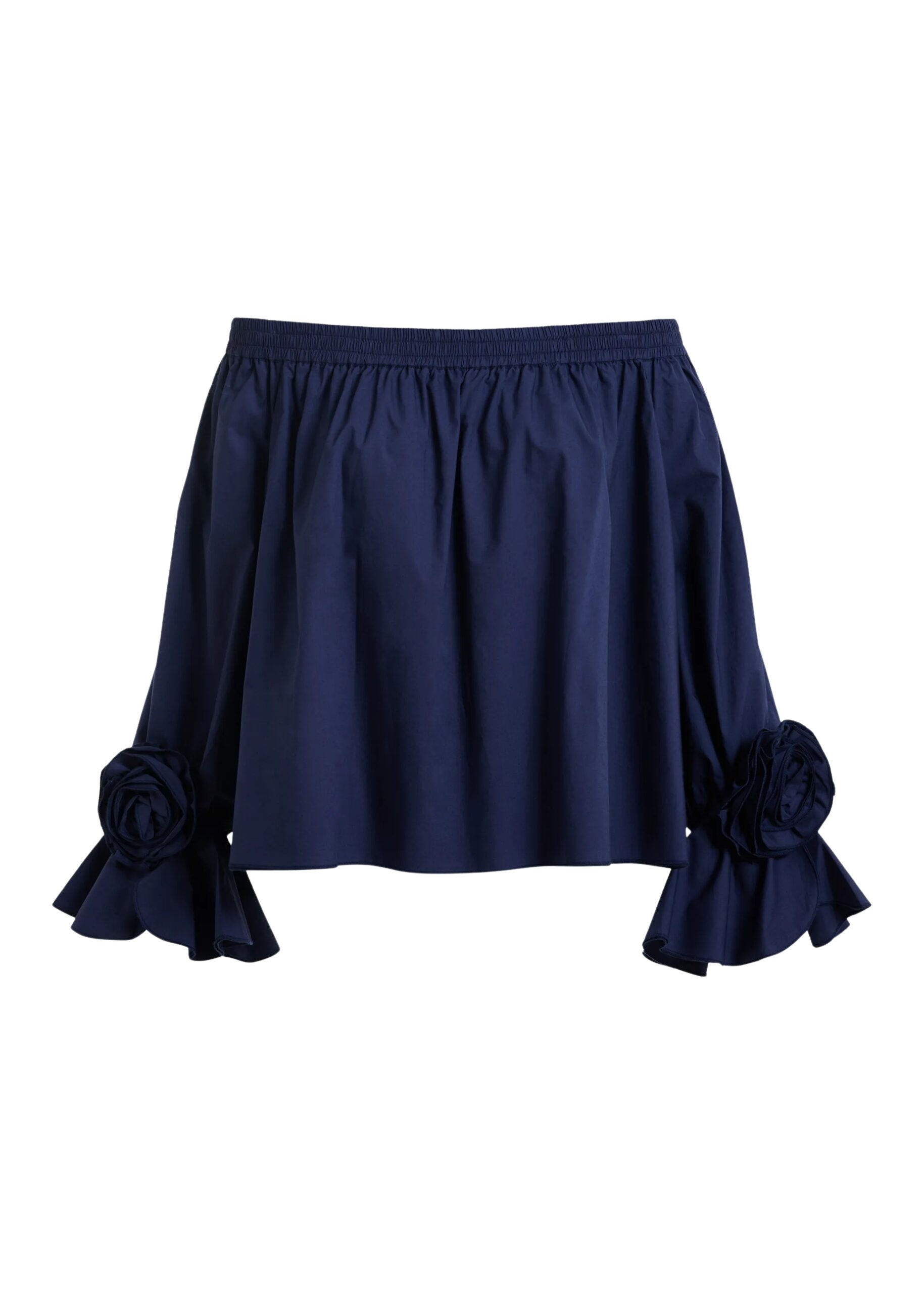 Navy strapless cotton top with rosette details