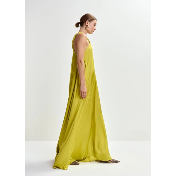 Essentiel Antwerp Ocher A-line halterneck maxi dress with crossover straps, view 5