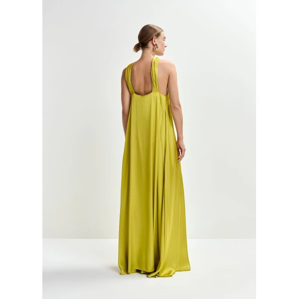 Essentiel Antwerp Ocher A-line halterneck maxi dress with crossover straps, view 6