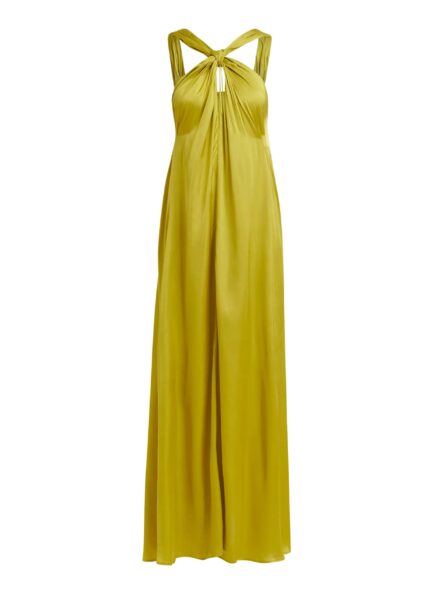 Ocher A-line halterneck maxi dress with crossover straps