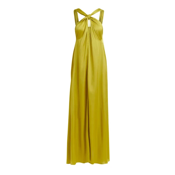 Essentiel Antwerp Ocher A-line halterneck maxi dress with crossover straps