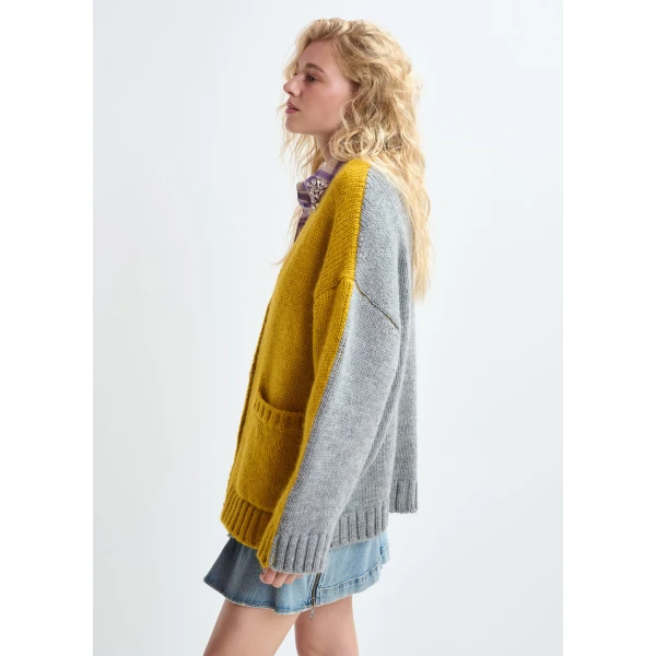 Essentiel Antwerp Ochre and grey wool-blend cardigan with contrasting back, view 4