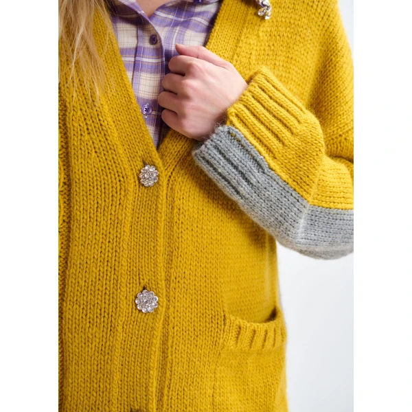 Essentiel Antwerp Ochre and grey wool-blend cardigan with contrasting back, view 6