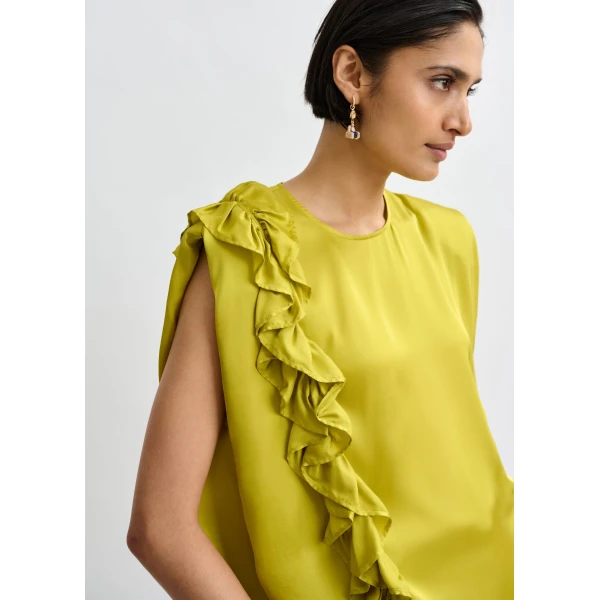 Essentiel Antwerp Ochre sleeveless top with ruffle detail, view 2