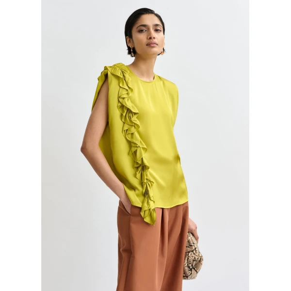 Essentiel Antwerp Ochre sleeveless top with ruffle detail, view 3