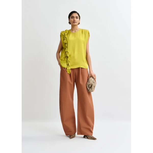 Essentiel Antwerp Ochre sleeveless top with ruffle detail, view 5