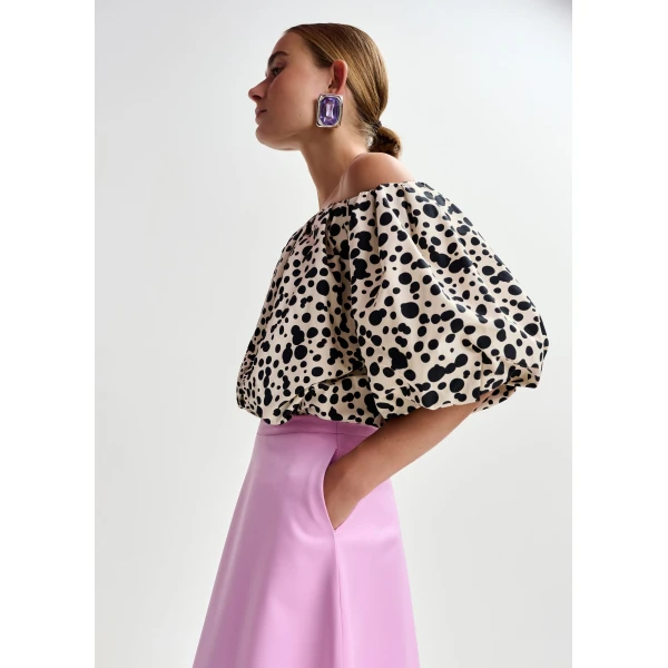Essentiel Antwerp Off-white and black gathered bodysuit with puffed sleeves, view 3