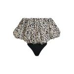 Essentiel Antwerp Off-white and black gathered bodysuit with puffed sleeves