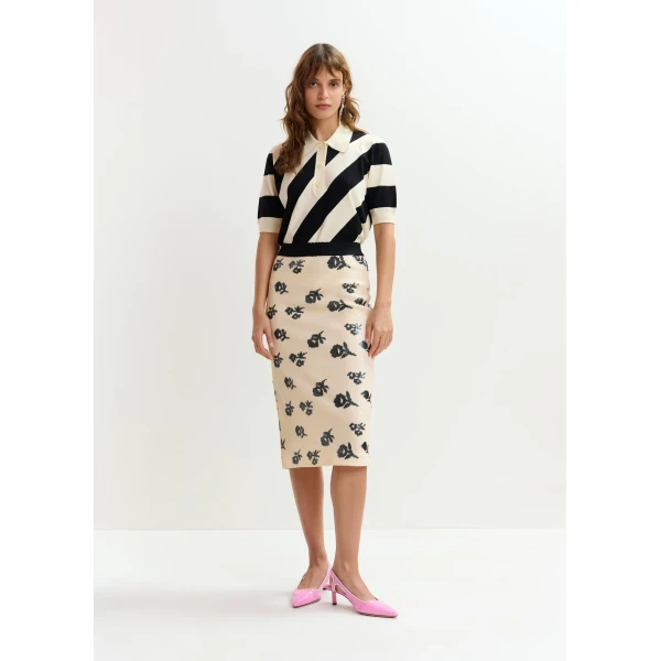 Essentiel Antwerp Off-white and black sequin-embellished pencil skirt, view 3