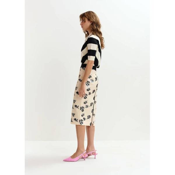 Essentiel Antwerp Off-white and black sequin-embellished pencil skirt, view 4
