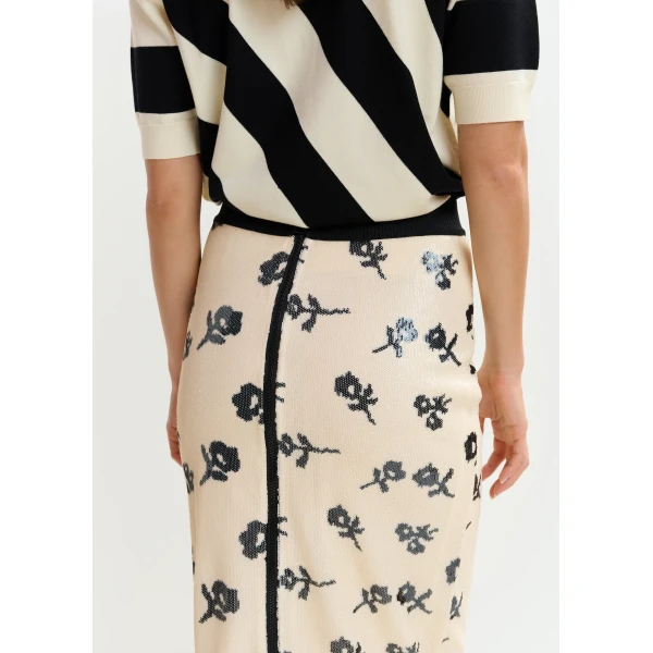 Essentiel Antwerp Off-white and black sequin-embellished pencil skirt, view 6