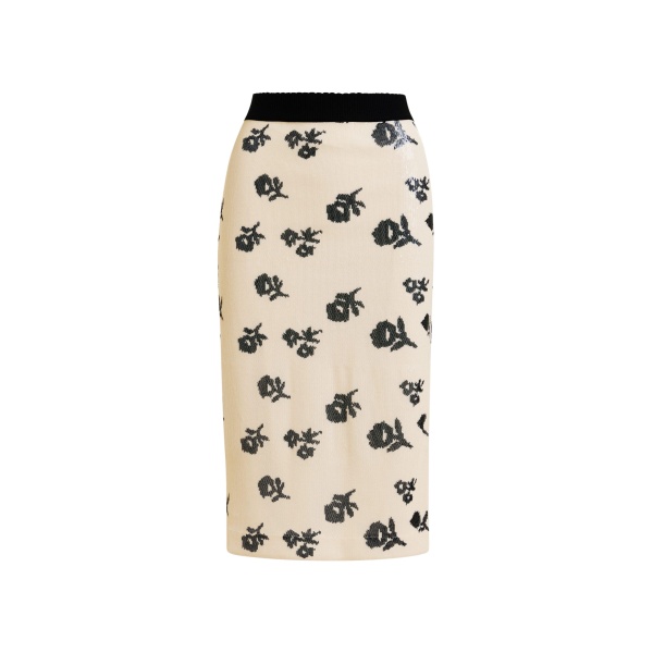 Off-white and black sequin-embellished pencil skirt