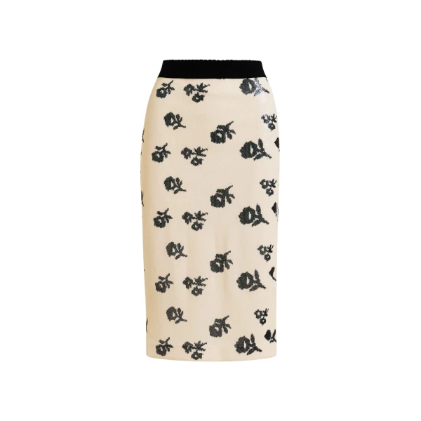 Essentiel Antwerp Off-white and black sequin-embellished pencil skirt