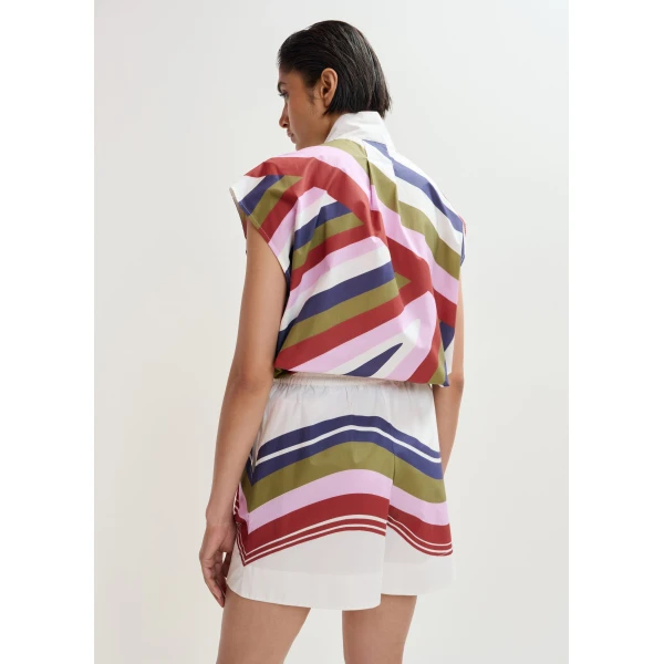 Essentiel Antwerp Off-white and multicolor cotton shorts with placed stripe print, view 5