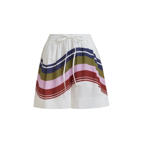 Essentiel Antwerp Off-white and multicolor cotton shorts with placed stripe print