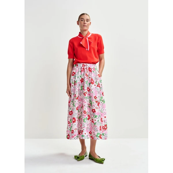 Essentiel Antwerp Off-white and multicolor floral-jacquard midi skirt, view 2