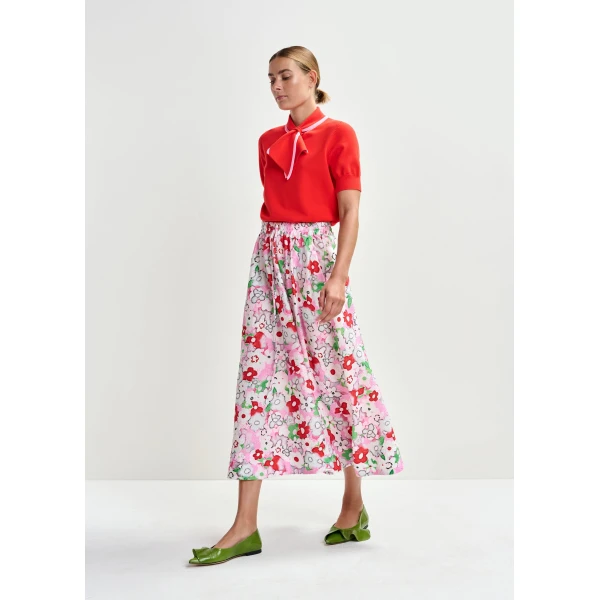 Essentiel Antwerp Off-white and multicolor floral-jacquard midi skirt, view 3