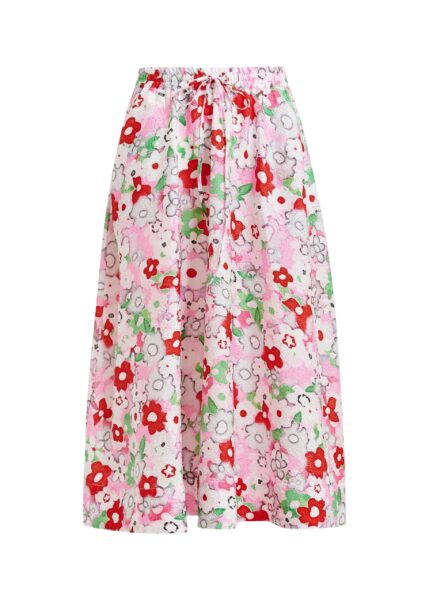 Off-white and multicolor floral-jacquard midi skirt