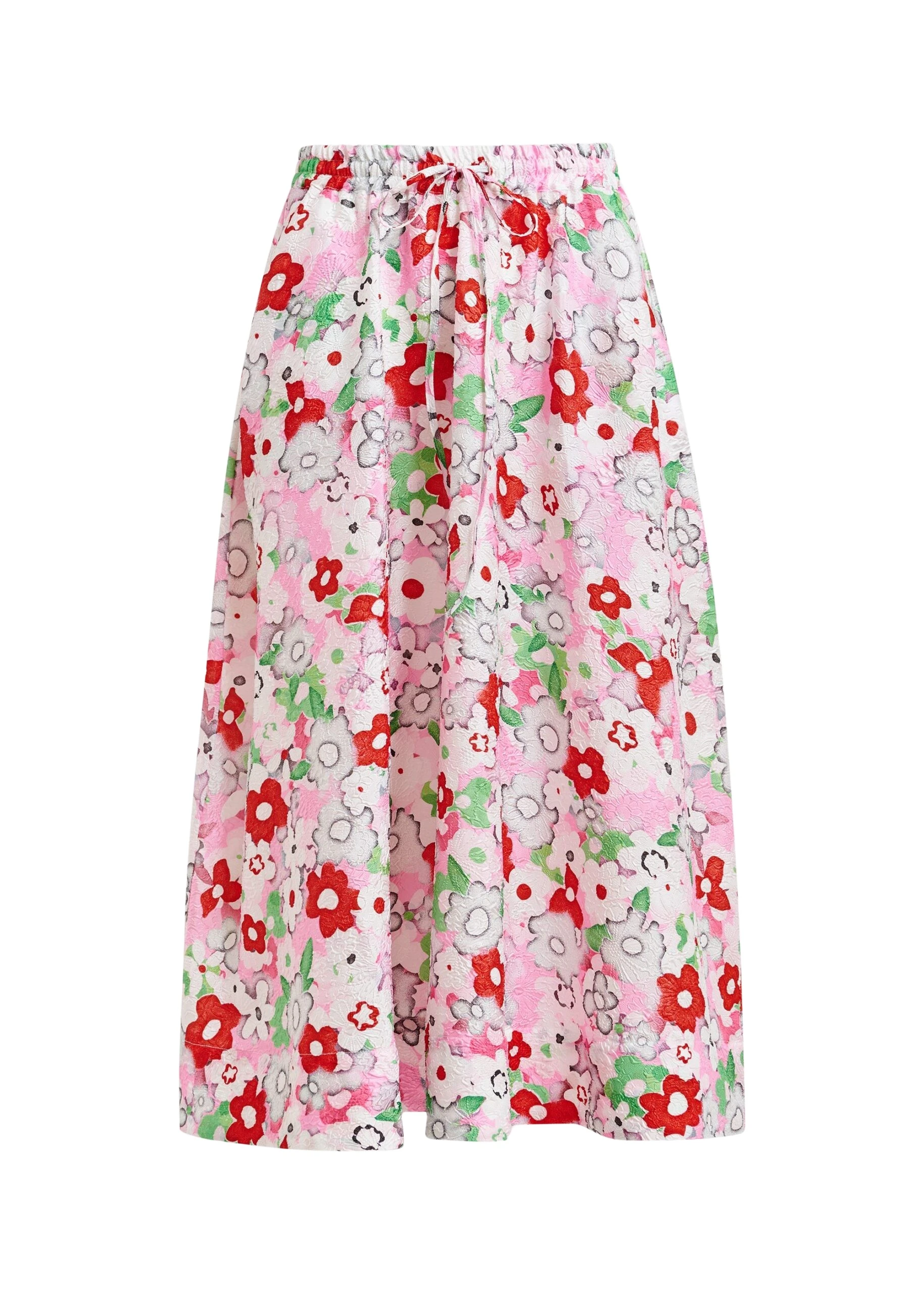 Off-white and multicolor floral-jacquard midi skirt