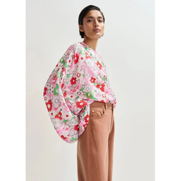 Essentiel Antwerp Off-white and multicolor floral jacquard top, view 2