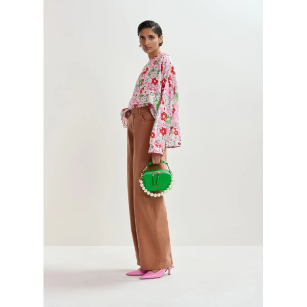Essentiel Antwerp Off-white and multicolor floral jacquard top, view 3