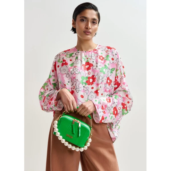 Essentiel Antwerp Off-white and multicolor floral jacquard top, view 5