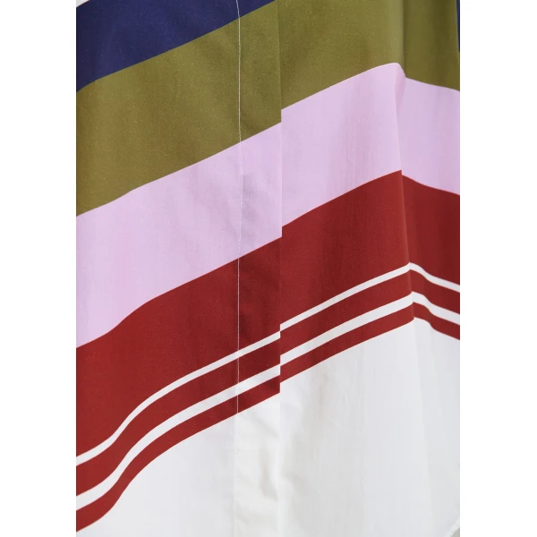Essentiel Antwerp Off-white and multicolor oversized cotton shirt with placed stripe print, view 6
