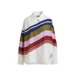 Essentiel Antwerp Off-white and multicolor oversized cotton shirt with placed stripe print