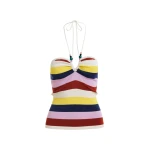 Essentiel Antwerp Off-white and multicolor striped halterneck knit top