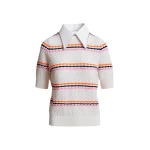 Essentiel Antwerp Off-white and multicolor striped honeycomb knit polo with rhinestone-embellished detachable collar