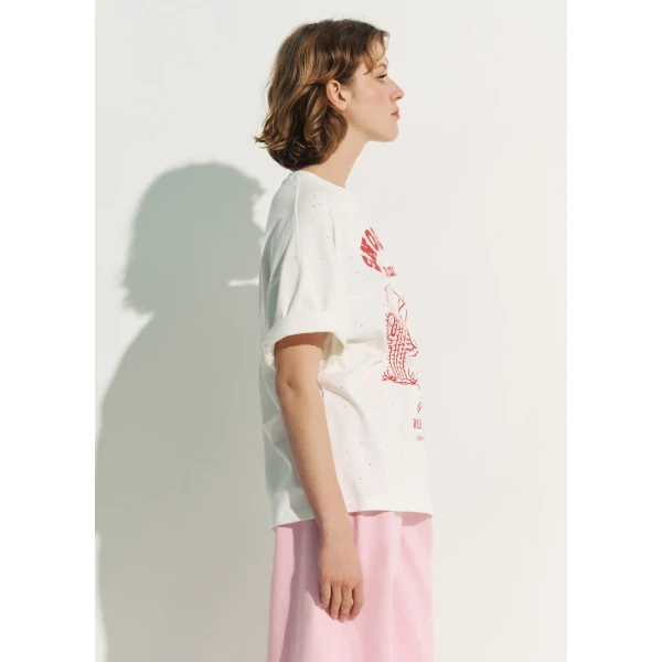 Essentiel Antwerp Off-white and red Peanuts™ Snoopy rhinestone-embellished T-shirt Top, view 4