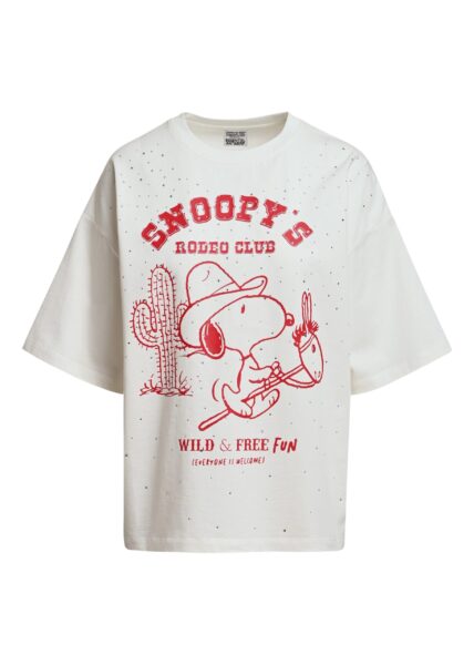 Off-white and red Peanuts™ Snoopy rhinestone-embellished T-shirt