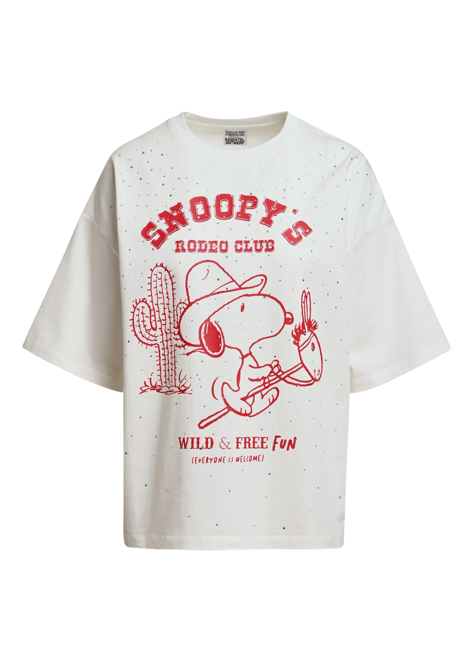 Off-white and red Peanuts™ Snoopy rhinestone-embellished T-shirt