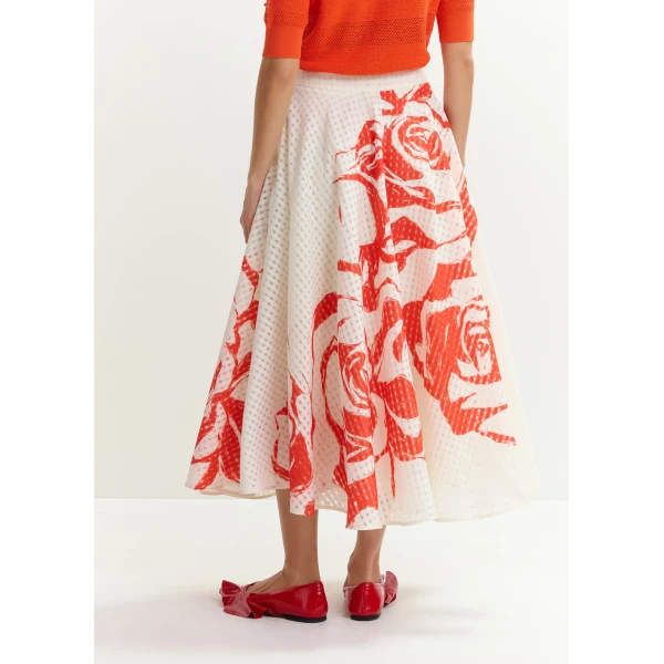 Essentiel Antwerp Off-white and red pleated midi skirt with flowers, view 6