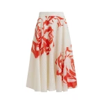 Essentiel Antwerp Off-white and red pleated midi skirt with flowers