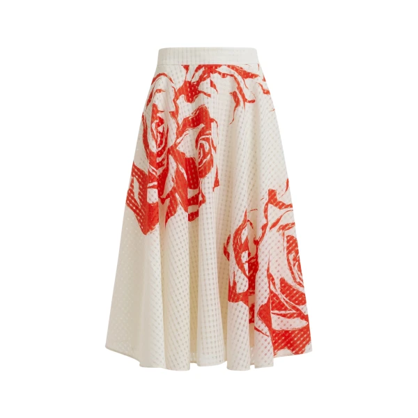 Essentiel Antwerp Off-white and red pleated midi skirt with flowers