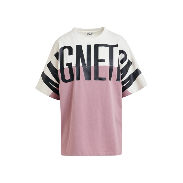 Off-white and vintage pink color-block oversized T-shirt with “Magnetism”-print