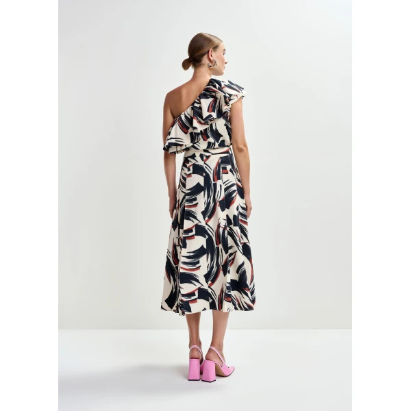 Essentiel Antwerp Off-white, black and brown a-line midi skirt, view 6